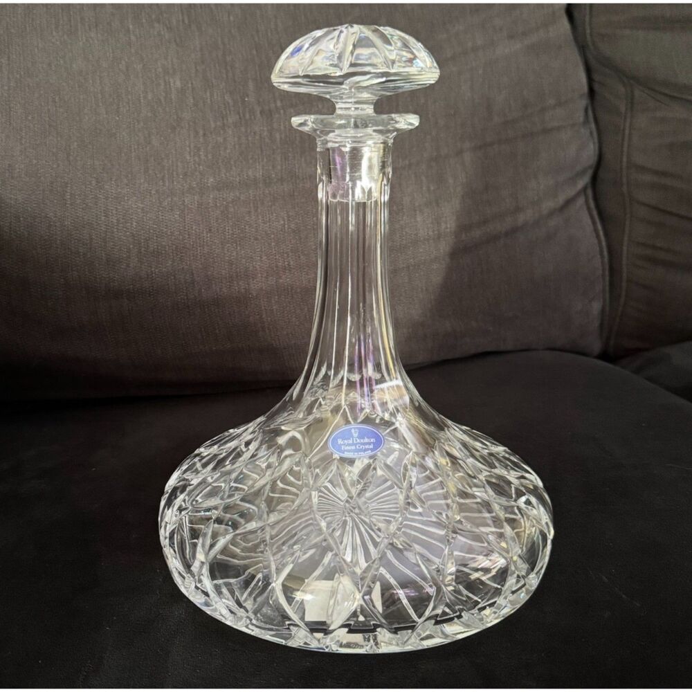 Vintage Royal Doulton Aurora Lead Crystal Ships Decanter - Signed
